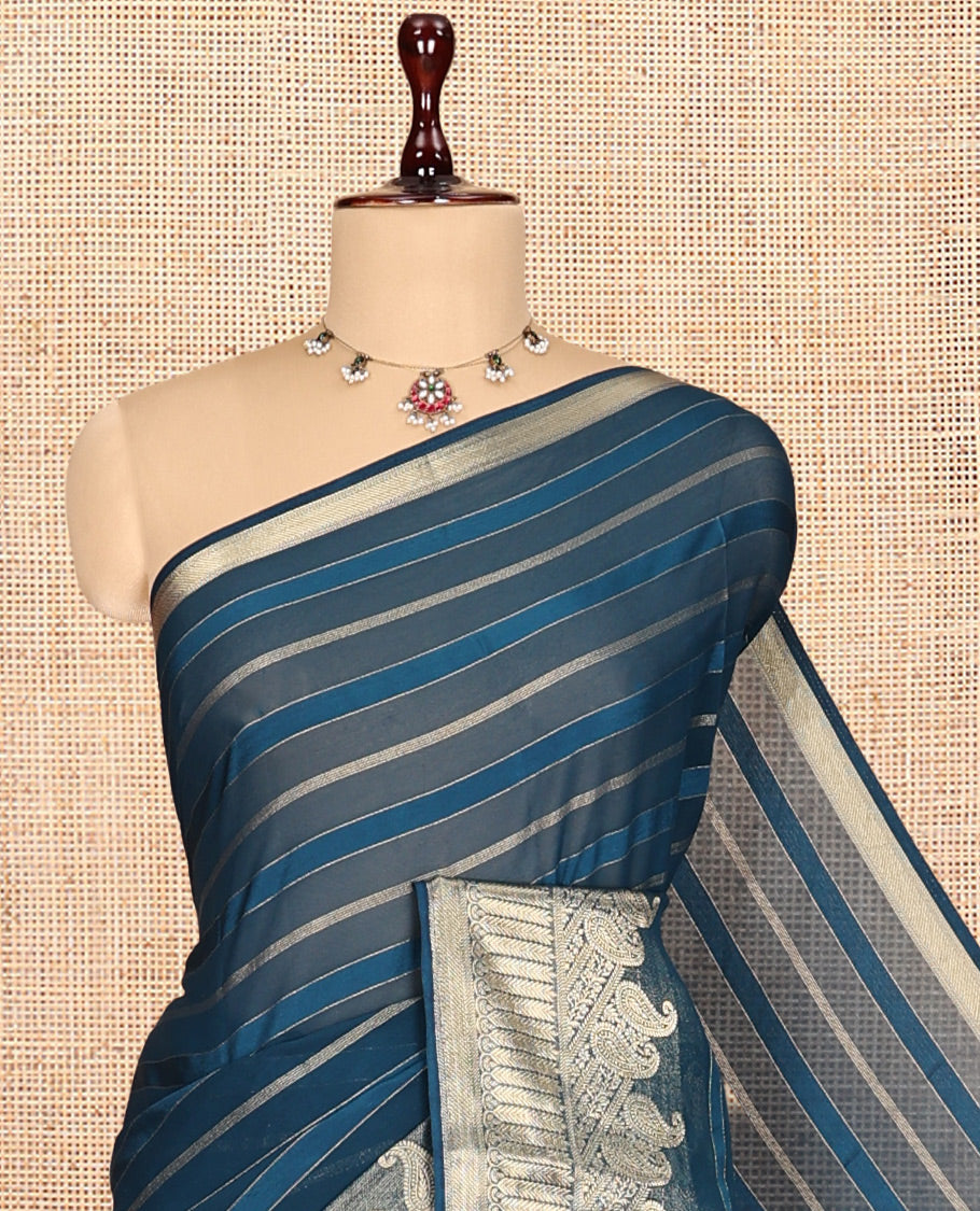 Peacock Blue Semi Mysore Silk Saree