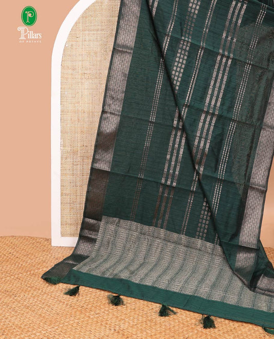Wine color small butta linen saree with double border & copper zari border along with plain blouse