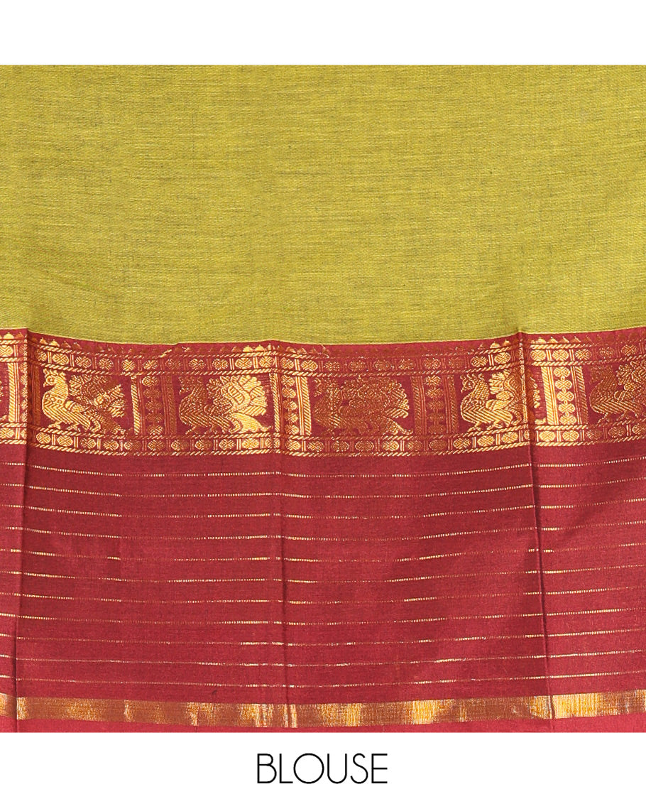 Lime Green Plain Mercerised Cotton Saree