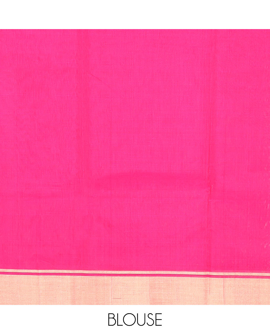 Pink Chanderi Cotton Saree, Decorated with Buttas All Over Its Body, Highlighted by a Zari Border, Pallu Steeped with Buttas, and Paired with a Matching Blouse