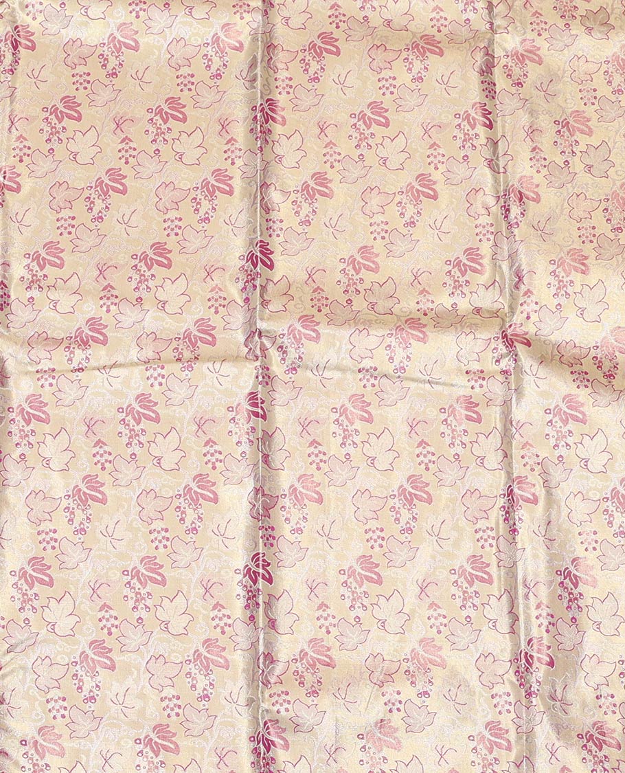 Off-white Art Silk Material Half-Saree Set, Subtly Sparkled with Jacquard Design Skirt, Complemented by Contrast Traditional Zari Designs Woven Border, Grand Jacquard Blouse, and Paired with a Intricate Blouse