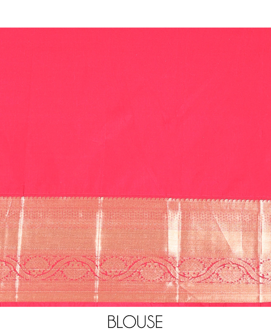 Purple and Pink Budget Silk Saree, Zari Buttas All Over Its Body, With Contrast Traditional Zari Border of Floral Creeper Designs, Grand Ogee-Patterned Pallu, and Contrast Blouse