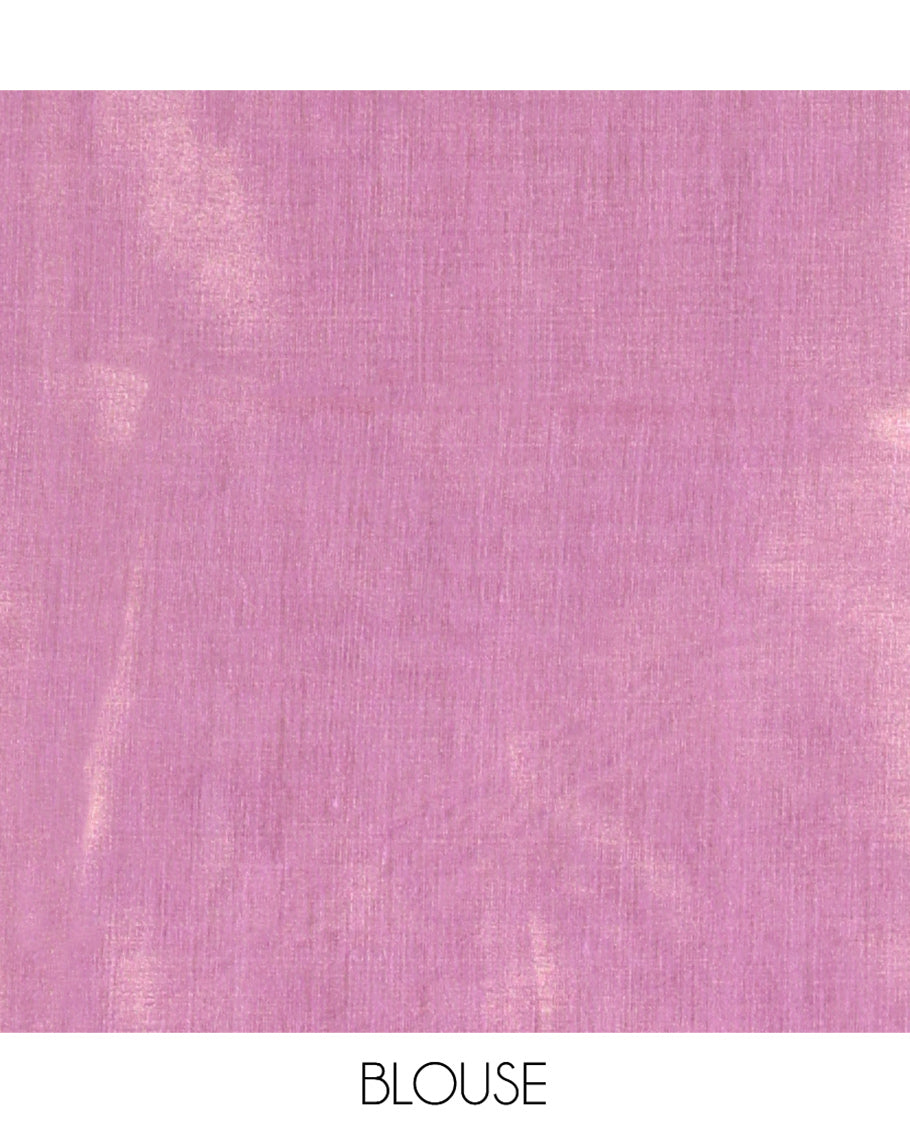 Borderless Gold-Violet Tissue Saree, Adorned with Half-And-Half Plain and Floral Print, and a Contrast Blouse
