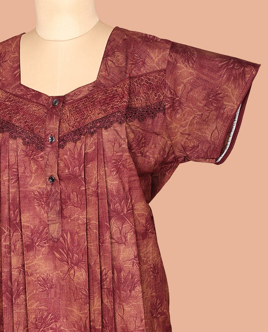 Light Maroon Cotton-Blended Nighty