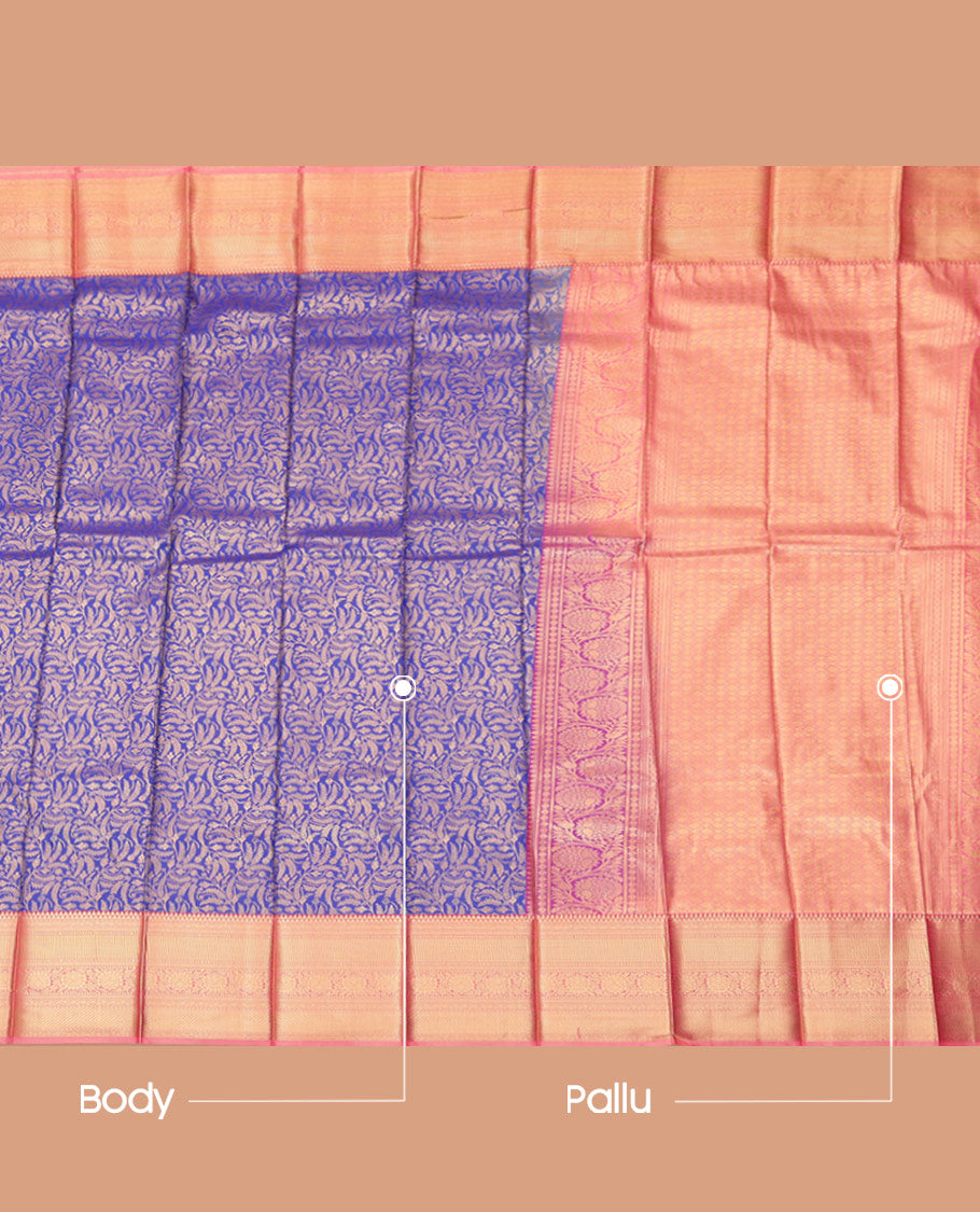 Blue Budget Silk Saree, Detailed with Jacquard Design, Complemented by Contrast Traditional Zari Border, a Grand Pallu and a Contrast Blouse