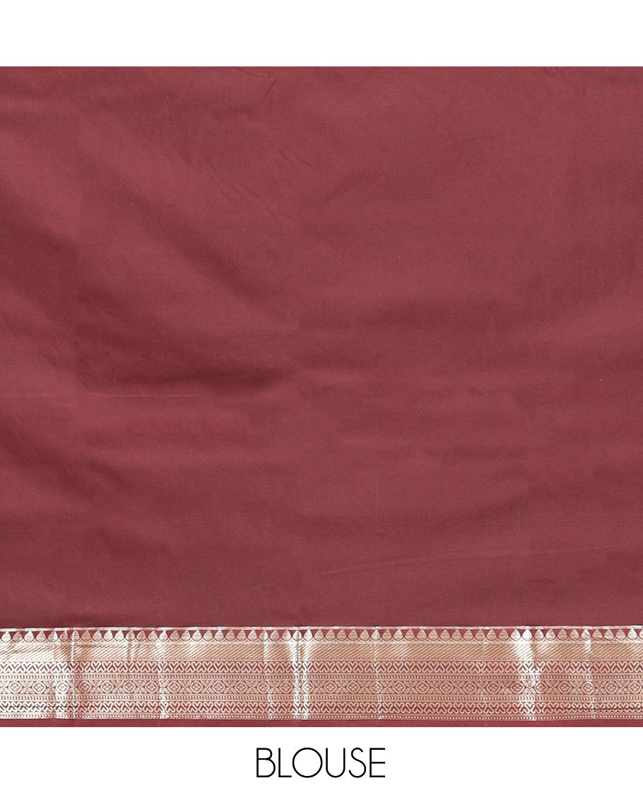 Orange Budget Silk Saree, Sparsely Threaded with Zari Buttas, Complemented by a Contrast Traditional Zari Border, Grand Pallu, and Contrast Blouse