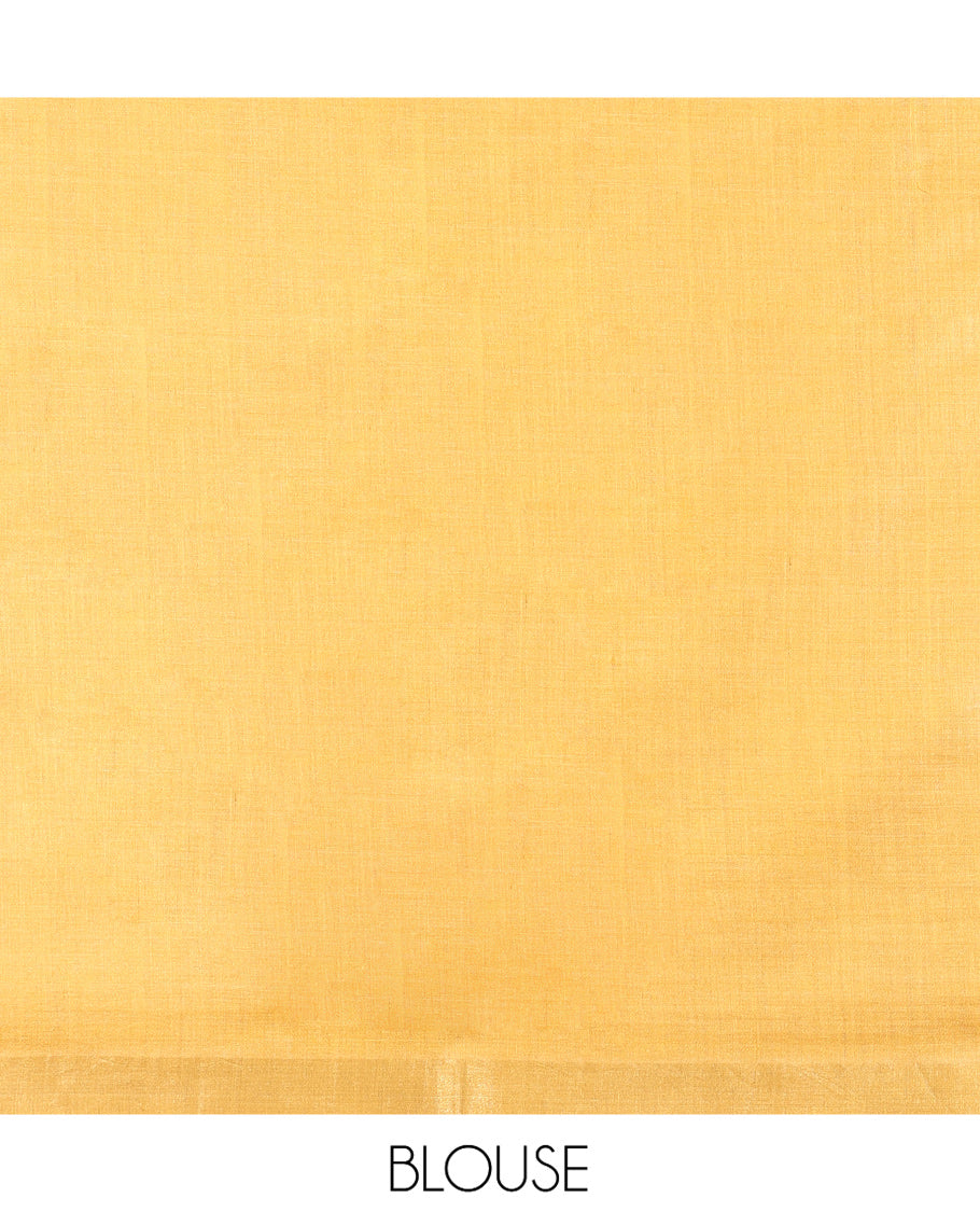 Yellow Tussar Silk Saree, Accentuated with Thread Buttas All Over Its Body, Subtly Piping Border, Pallu Features  Unique Designs, and Paired with a Matching Blouse