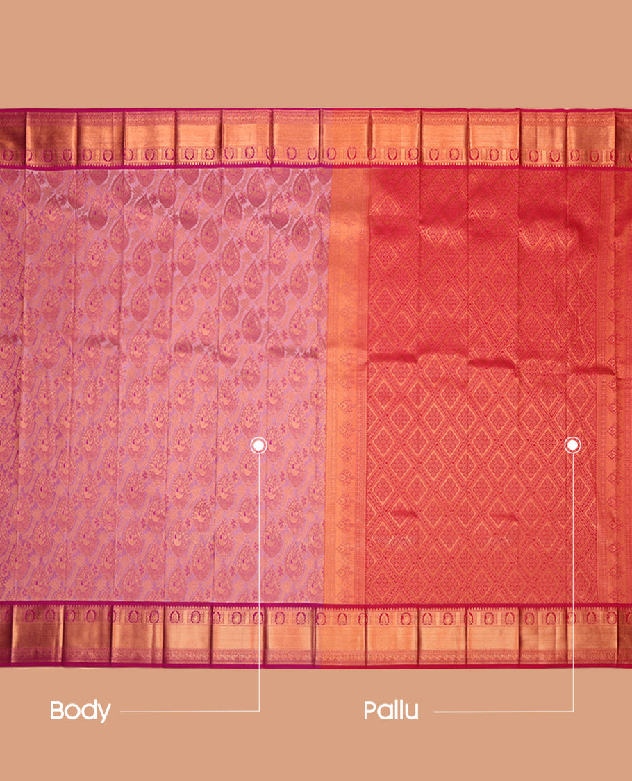 Pink Budget Silk Saree, Styled with Jacquard, a Contrast Traditional Zari Border, Jaal Pallu, and a Contrast Blouse