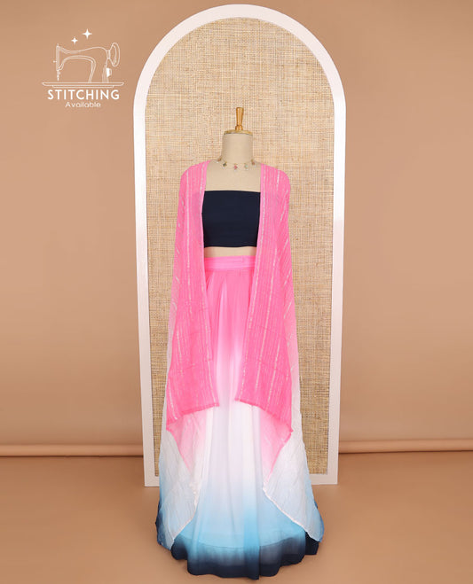 Multi-color  georgette half saree with plain blouse & striped design dhavani