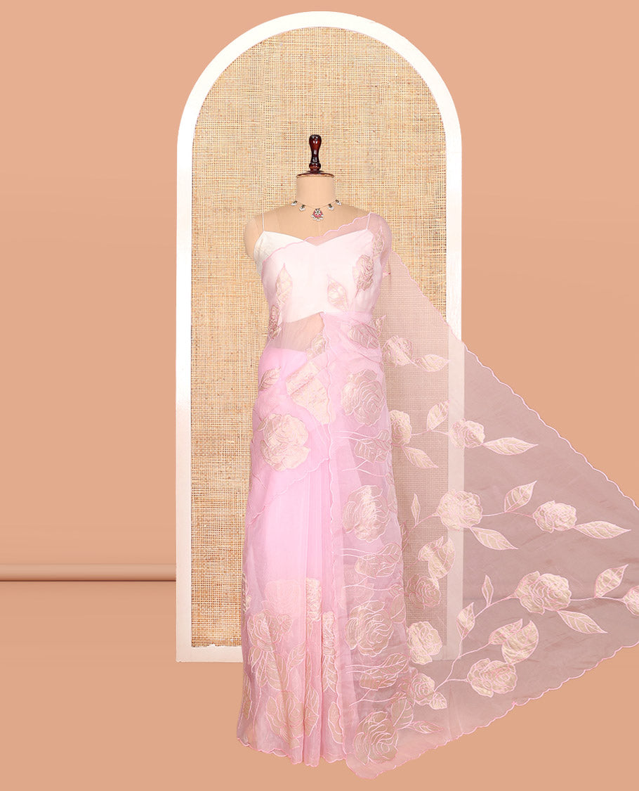 Baby Pink Organza Saree