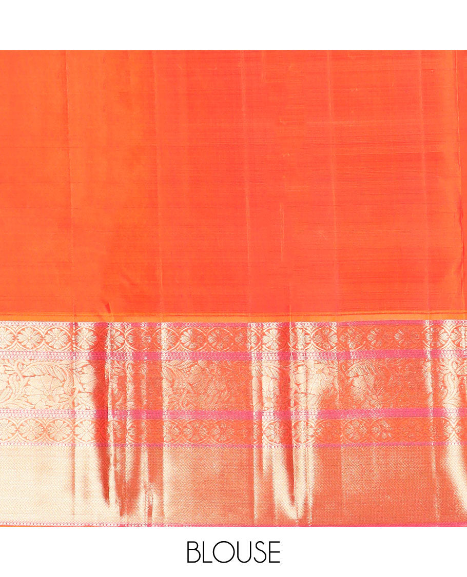 Bottle green buttas silk saree with contrast intricate zari design border & jaal design pallu