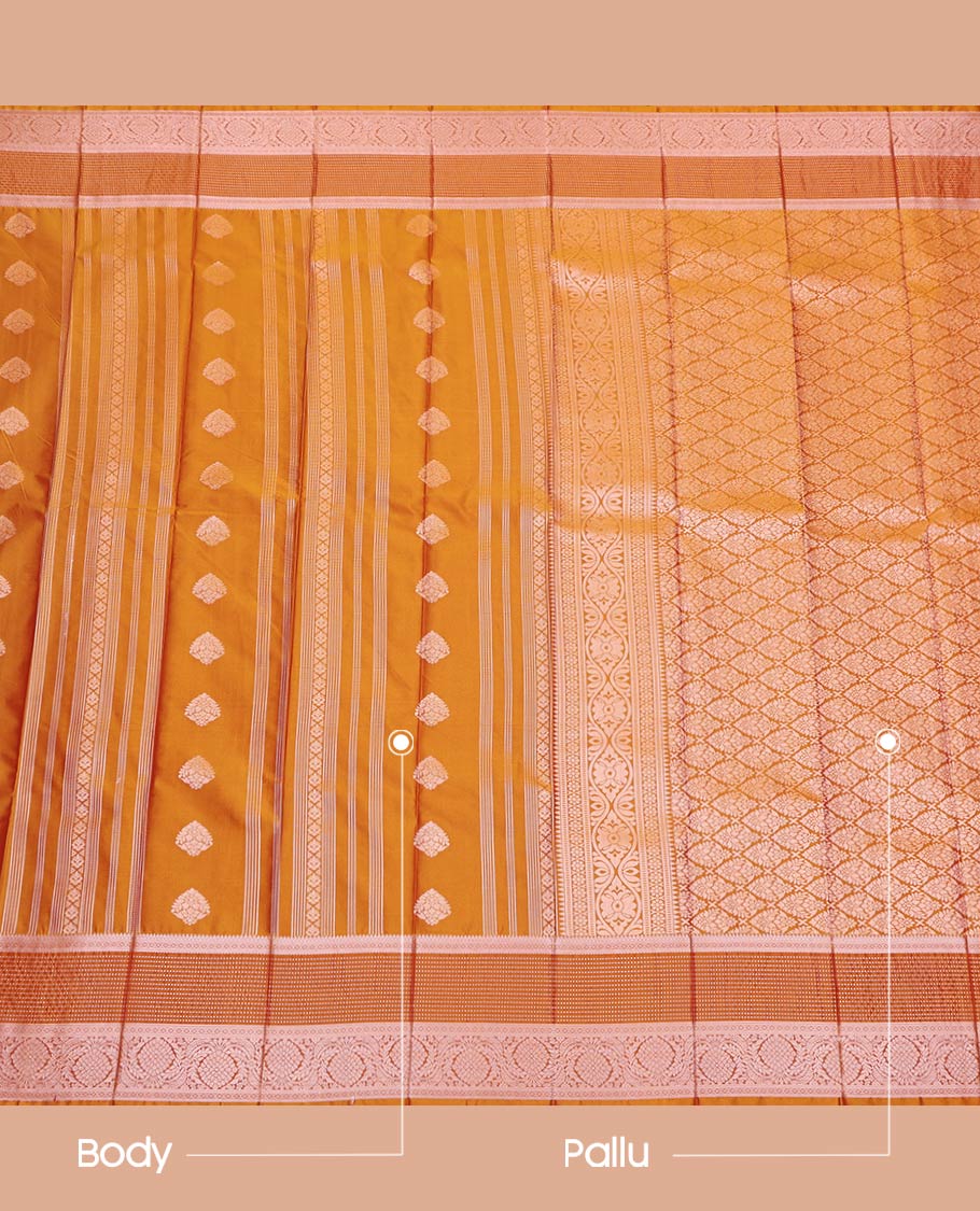 Yellow Budget Silk Saree, Detailed with Zari Buttas All Over Its Body, Highlighted by a Traditional Zari Border, Intricately Designed Pallu, and Paired with a Matching Blouse