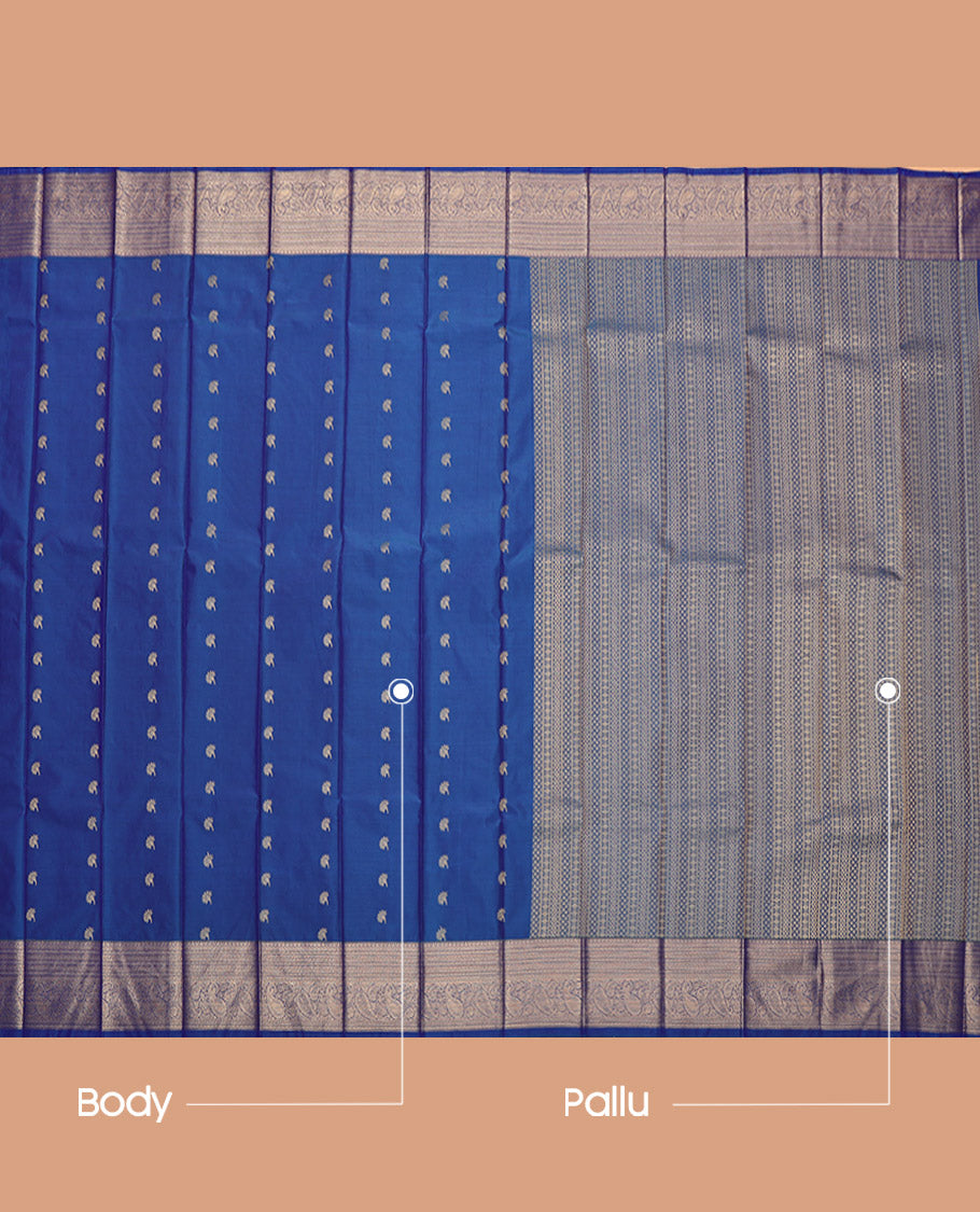 Blue Budget Silk Saree, Crafted with Zari Buttas, Highlighted by a Traditional Zari Border, Geometric Pallu, and a Matching Blouse