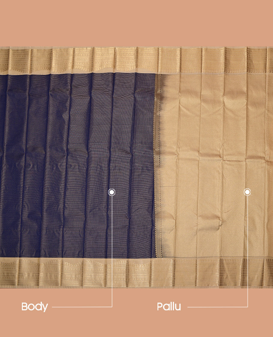 Blue Budget Silk Saree, Adorned with Zari Checks, Complemented by Contrast Traditional Zari Border, Subtly Sparkled Pallu, and a Contrast Blouse
