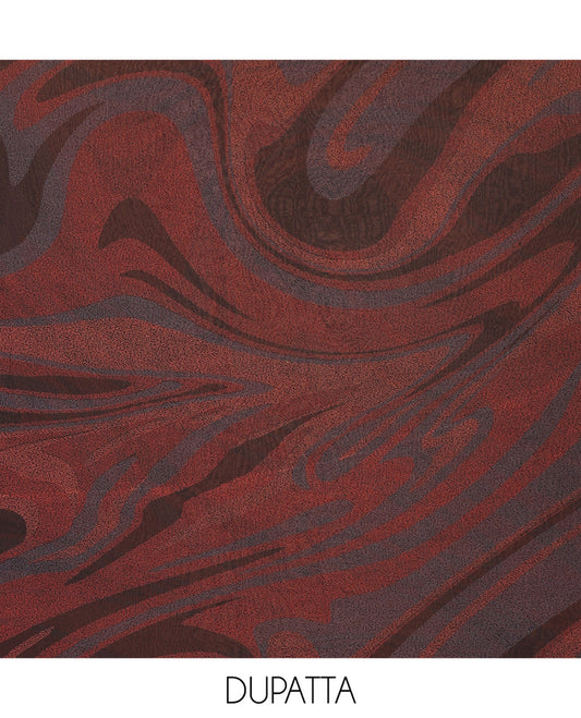 Black and Red Material Chudidhar Set Embellished with Patch Neck and Sequins Embroidered Vichitra Silk Top, Plain Santoon Bottom, and Vichitra Silk Abstract Printed Dupatta