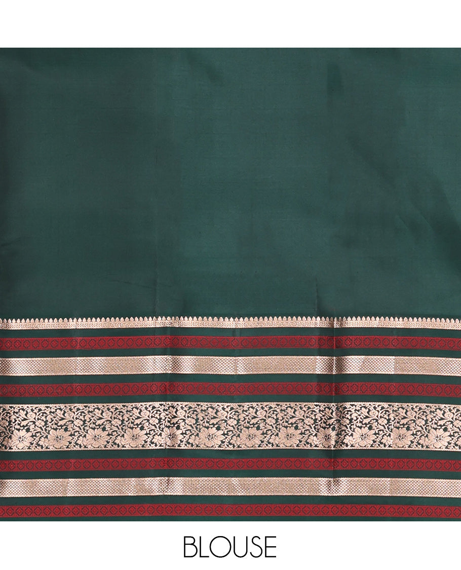 Pink Vasundhara Silk Saree, Detailed with Mayil and Chakram Buttas, Contrast Border of Thilakam and Kodi Visiry Designs, Buttas Enclosed Checked Pallu, and Contrast Blouse