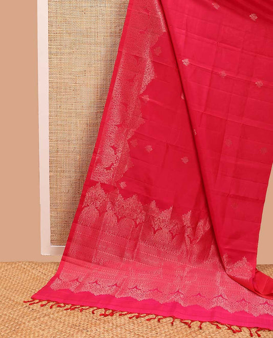 Red floral design mayuri soft silk saree with self itricate design border & floral design pallu