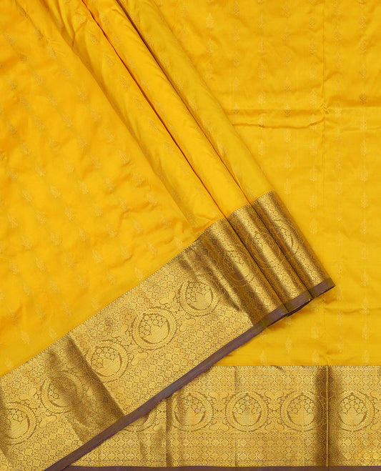 Yellow Pure Silk Navarathna Pavadai Material Set
