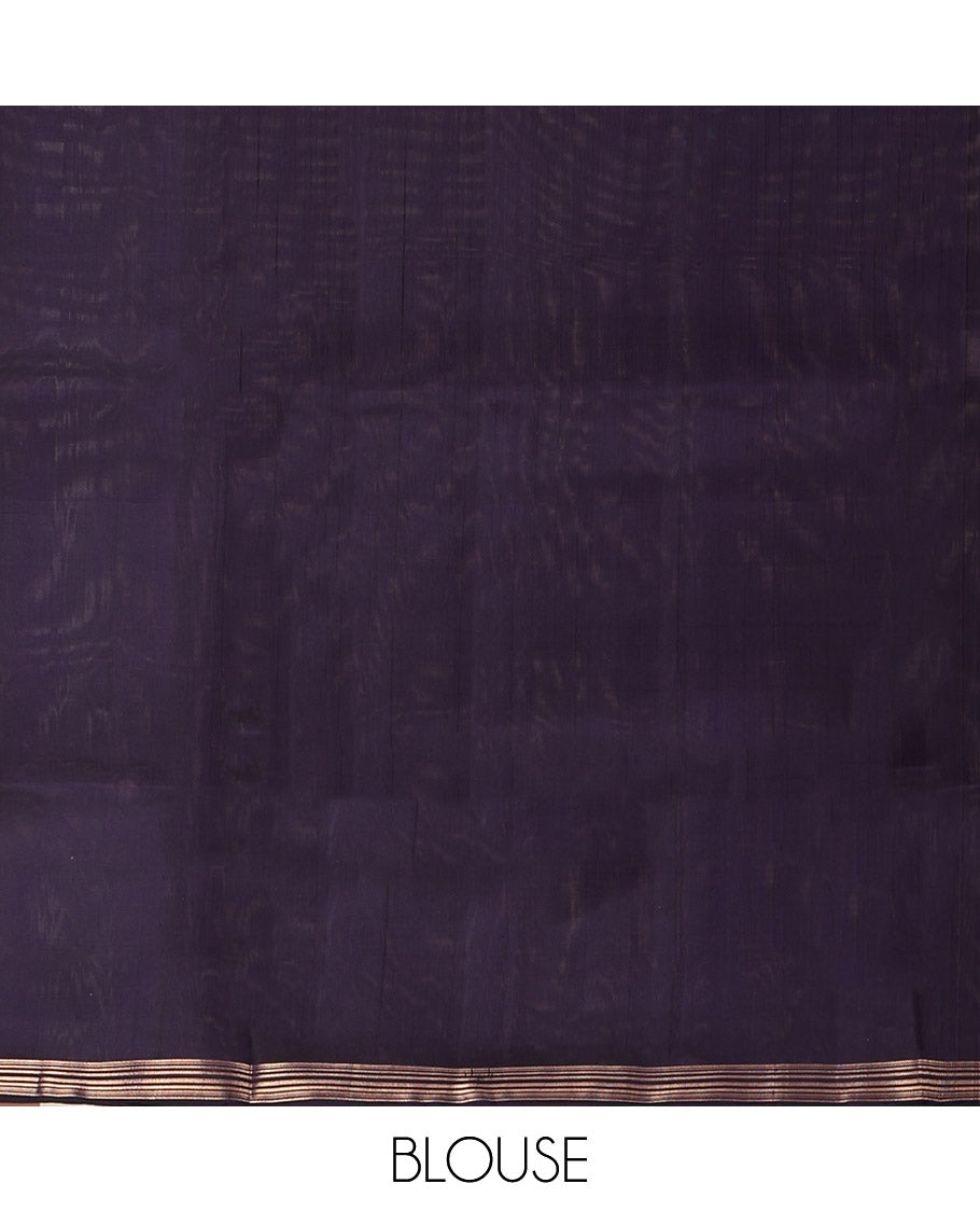Purple Mayuri Soft Silk Saree, Masterfully Woven with Floral Buttas and Stripes, a Piping Border, Pallu of Floral Designs, and a Matching Blouse