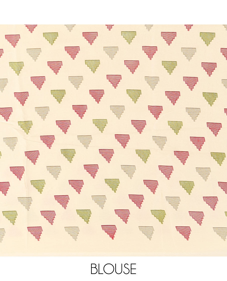 Borderless cream jamdani weaving design gajji silk saree and  jamdani design self pallu along with printed blouse