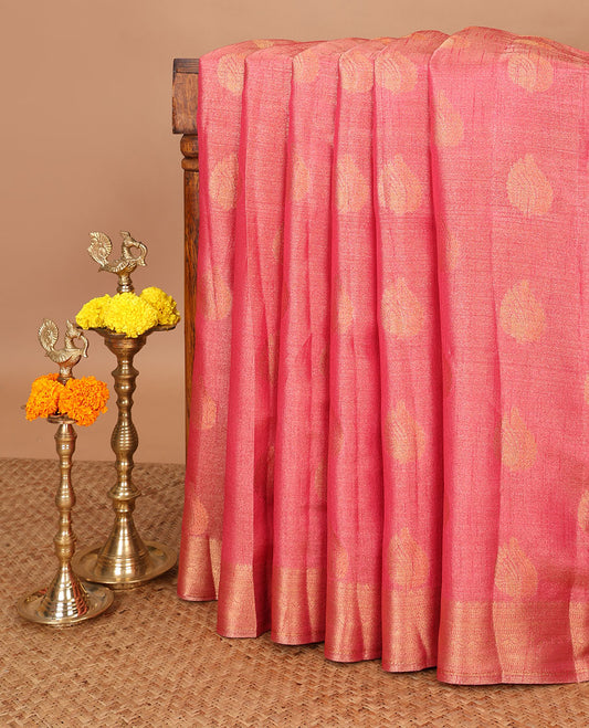Pink zari butta design banaras tissue saree with zari jacquard border & rich weaving pallu along with butta design blouse