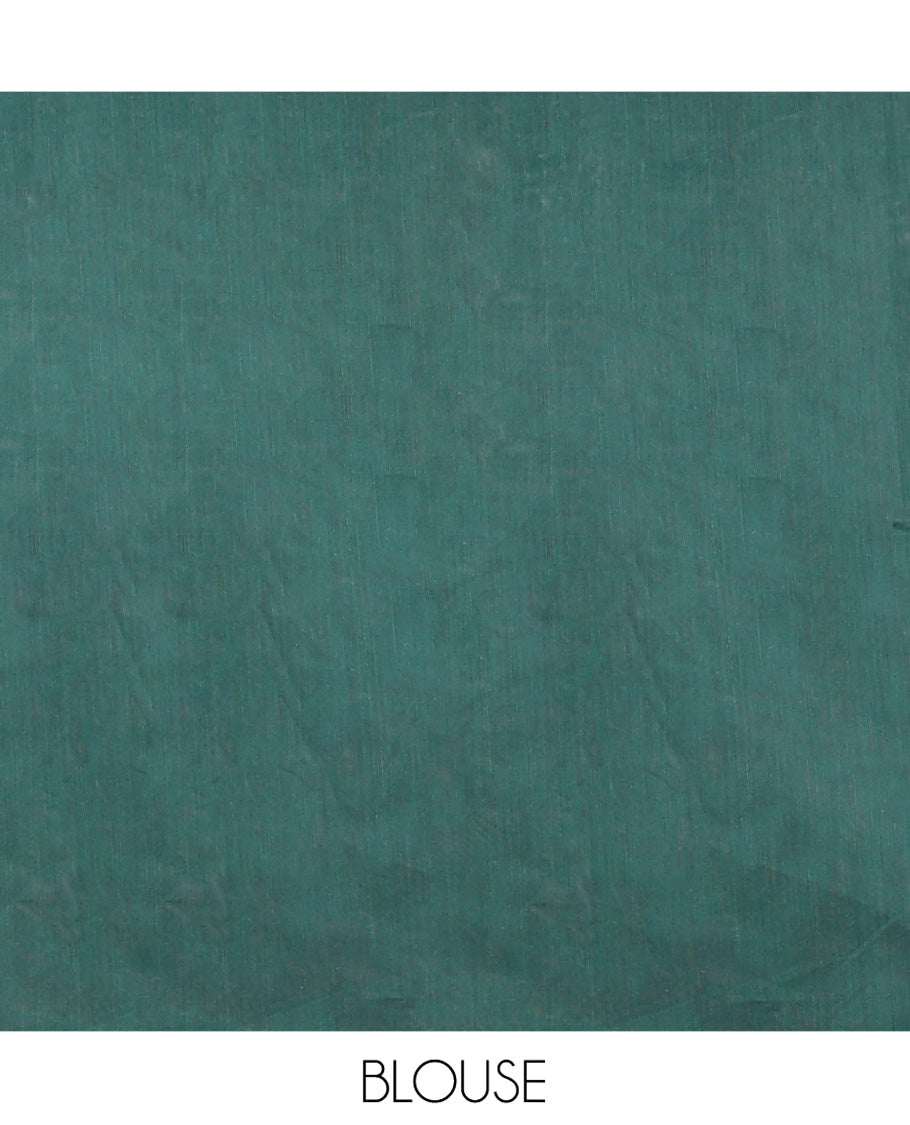 Green Semi-Silk Cotton Saree, Decked Up with Zari Buttas All Over Its Body, Highlighted by a Zari Border of Floral Designs, Gleaming Jaal Pallu, and Paired with a Matching Blouse