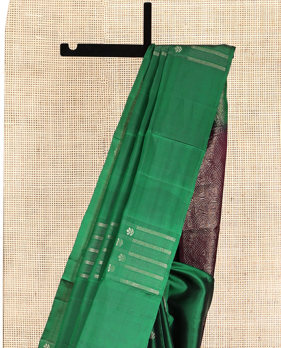 Borderless Green Mayuri Lite Silk Mix Saree, Impeccably Styled with Zari Buttas, Contrast Pallu of Intricate Designs, and a Contrast Blouse