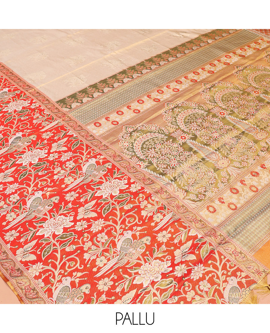 Cream Kanchipuram Tissue Bridal Silk Saree