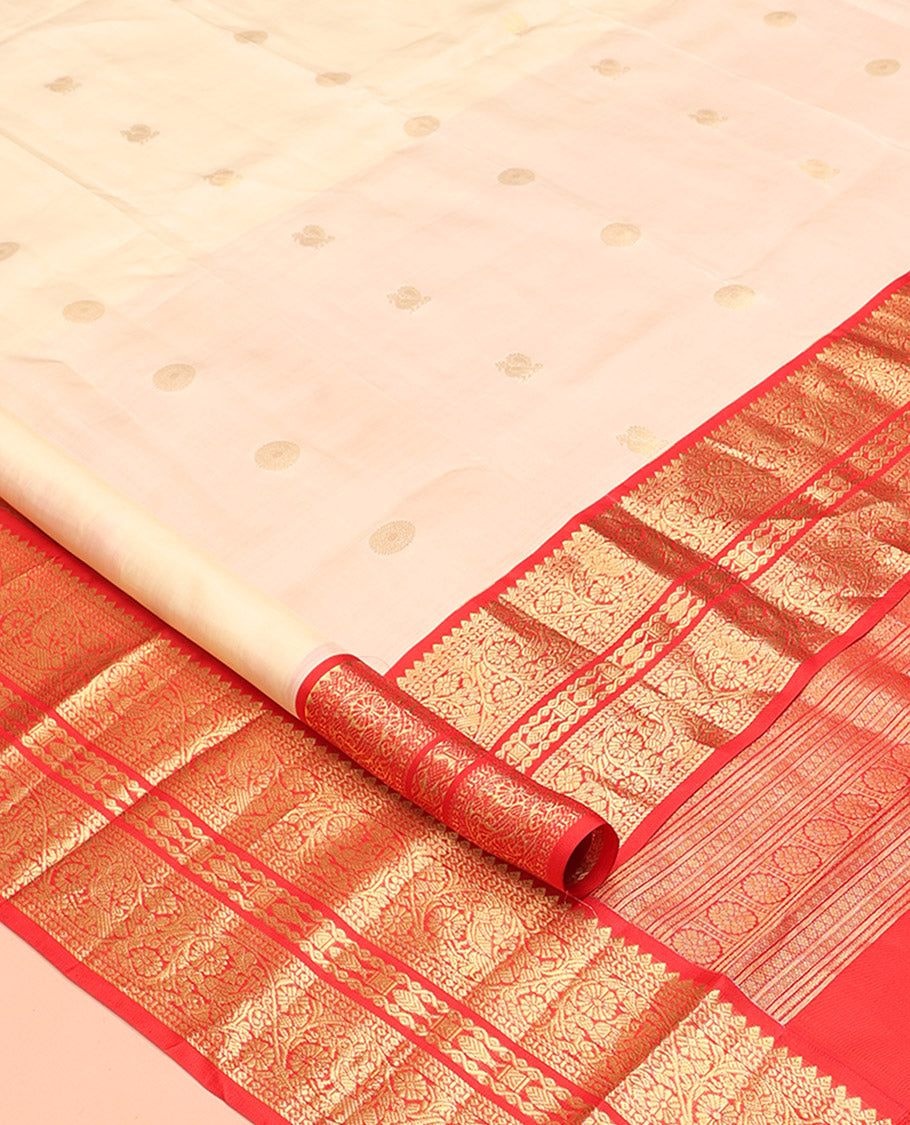 Off-White-Red Vasundhara Lite Silk Mix Saree