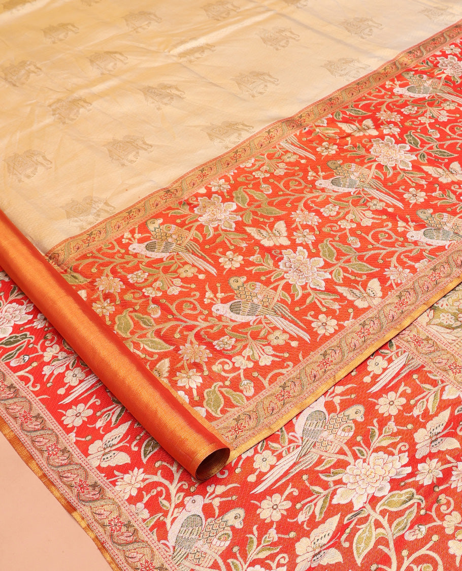 Cream Kanchipuram Tissue Bridal Silk Saree