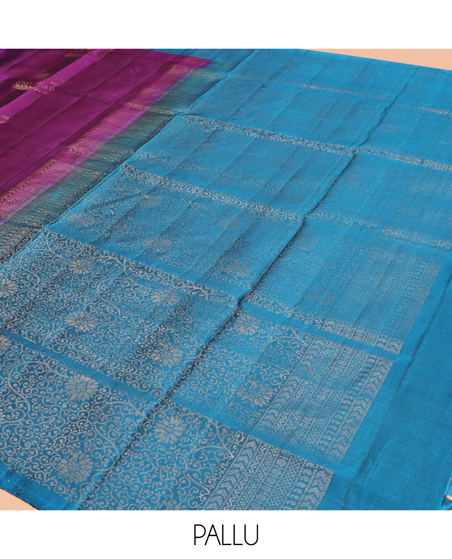 Purple Mayuri Lite Silk Mix Saree, Finely Crafted with Zari Buttas, Contrast Border, Pallu of Floral Jaal Designs, and a Contrast Blouse