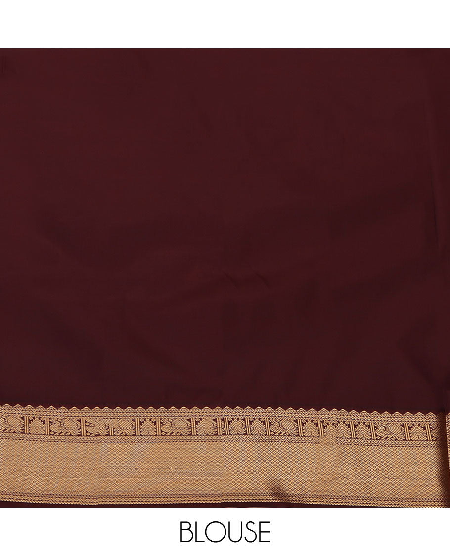 Orange Budget Silk Saree, Embellished with Zari Buttas and Micro-Checks on Its Body, Complemented by a Contrast Traditional Zari Design Border, Intricately Designed Pallu, and Paired with a Contrast Blouse
