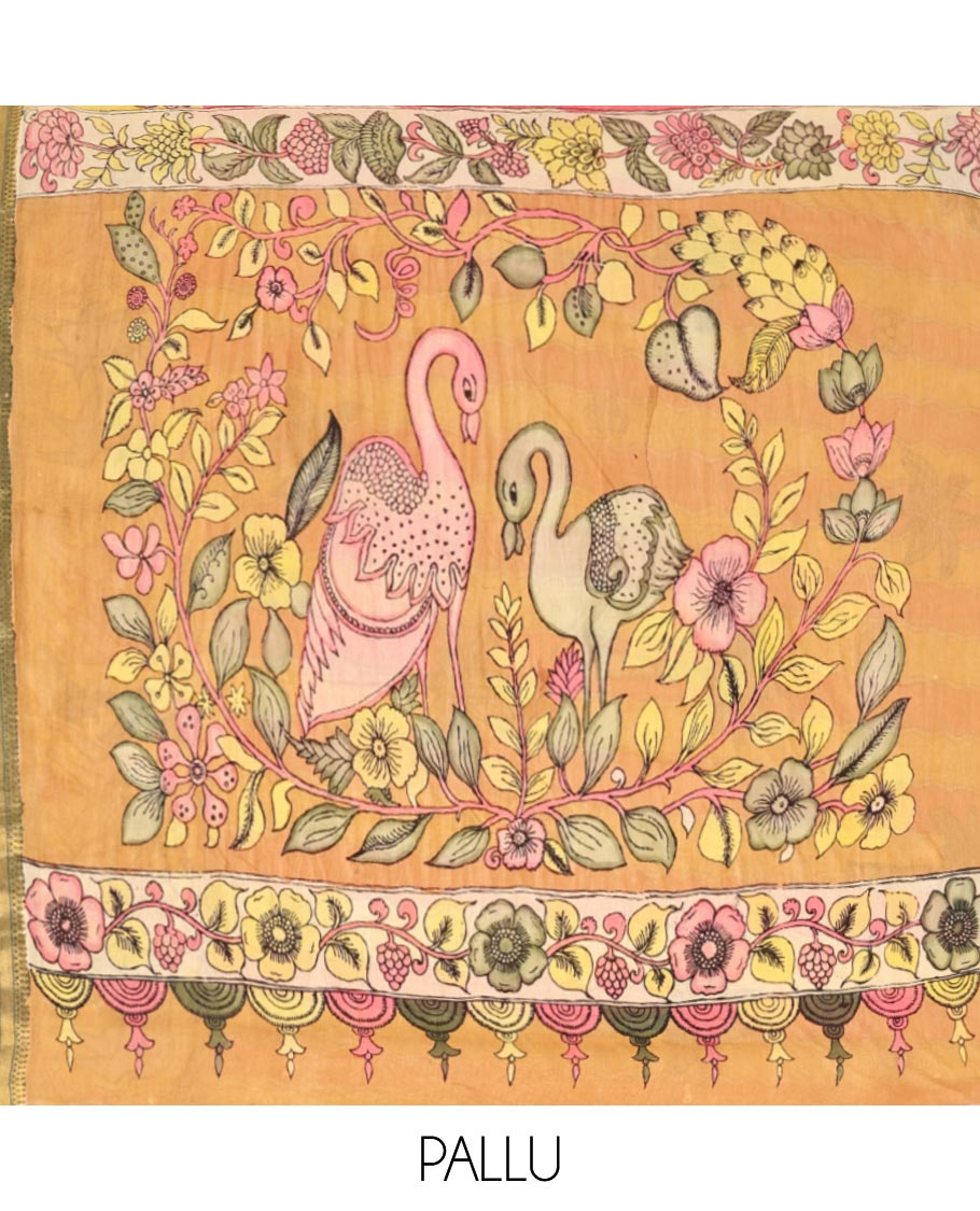 Yellow Tussar Kalamkari Saree
