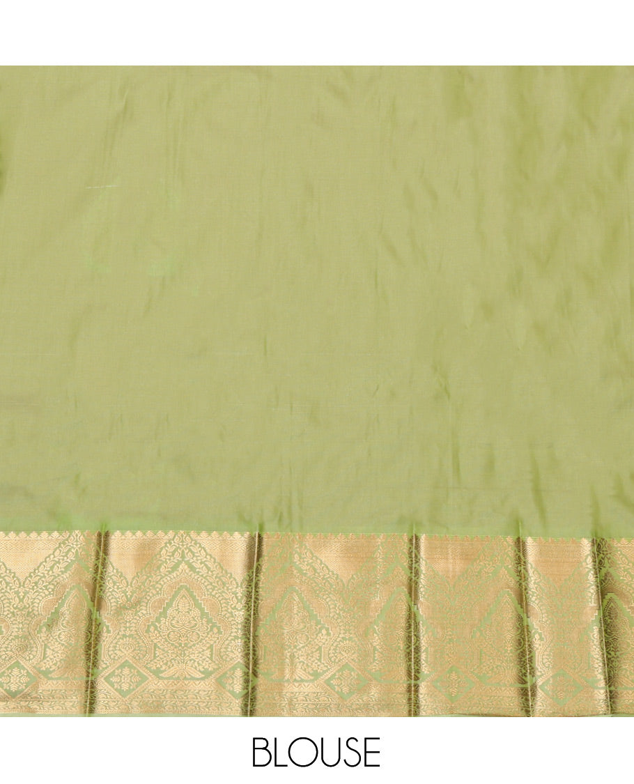 Rust Budget Silk Saree, Delicately Woven with Zari Buttas and Stripes, Complemented by Contrast Traditional Zari Border, Grand Pallu and a Contrast Blouse