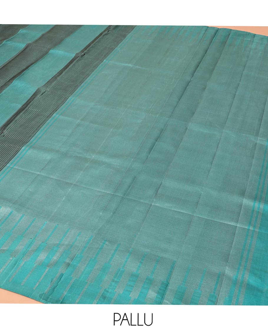Blue Mayuri Soft Silk Saree, Subtly Sparkled with Thread Stripes All Over Its Body, Thazampoo Rekku Border, Sparsely Woven Pallu of Seppu Rekku Designs, and Paired with a Matching Blouse