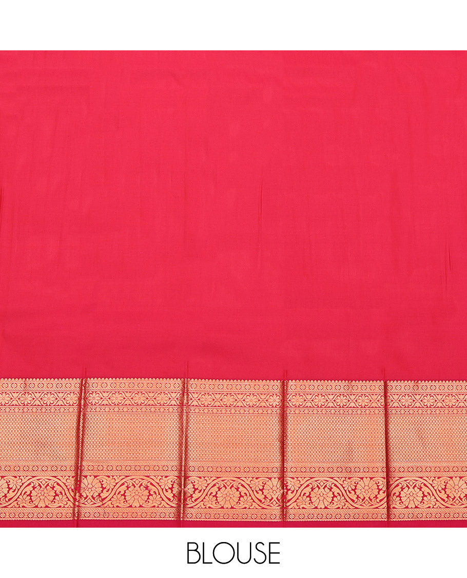 Peach Budget Silk Saree, Subtly Sparkled With Jacquard Design, Complemented by Contrast Traditional Zari Border, Grand Pallu and a Contrast Blouse
