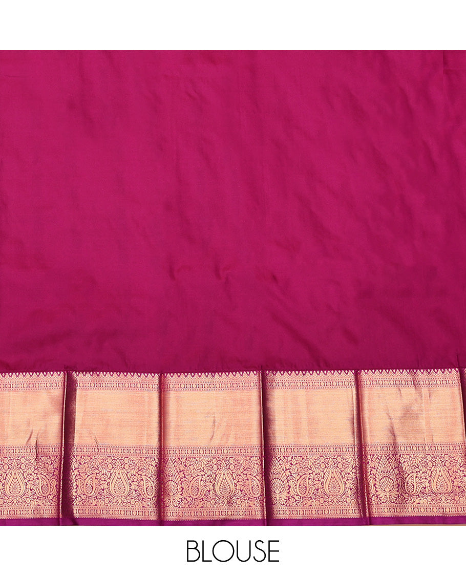 Cream Budget Silk Saree, Decked Up with Zari Buttas All Over Its Body, Complemented by a Contrast Traditional Zari Design Border, Grand Pallu, and Paired with a Contrast Blouse