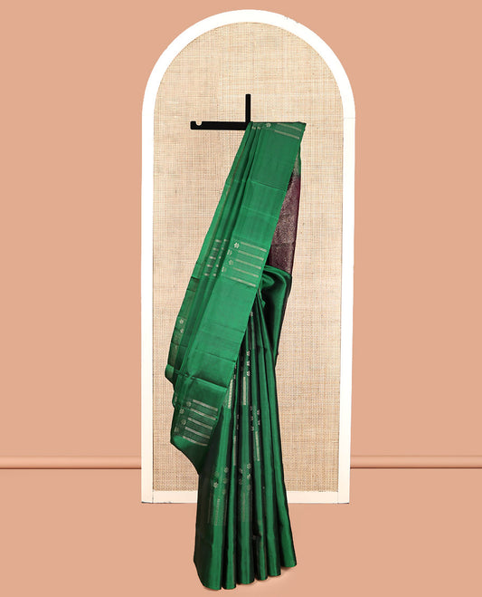 Borderless Green Mayuri Lite Silk Mix Saree, Impeccably Styled with Zari Buttas, Contrast Pallu of Intricate Designs, and a Contrast Blouse