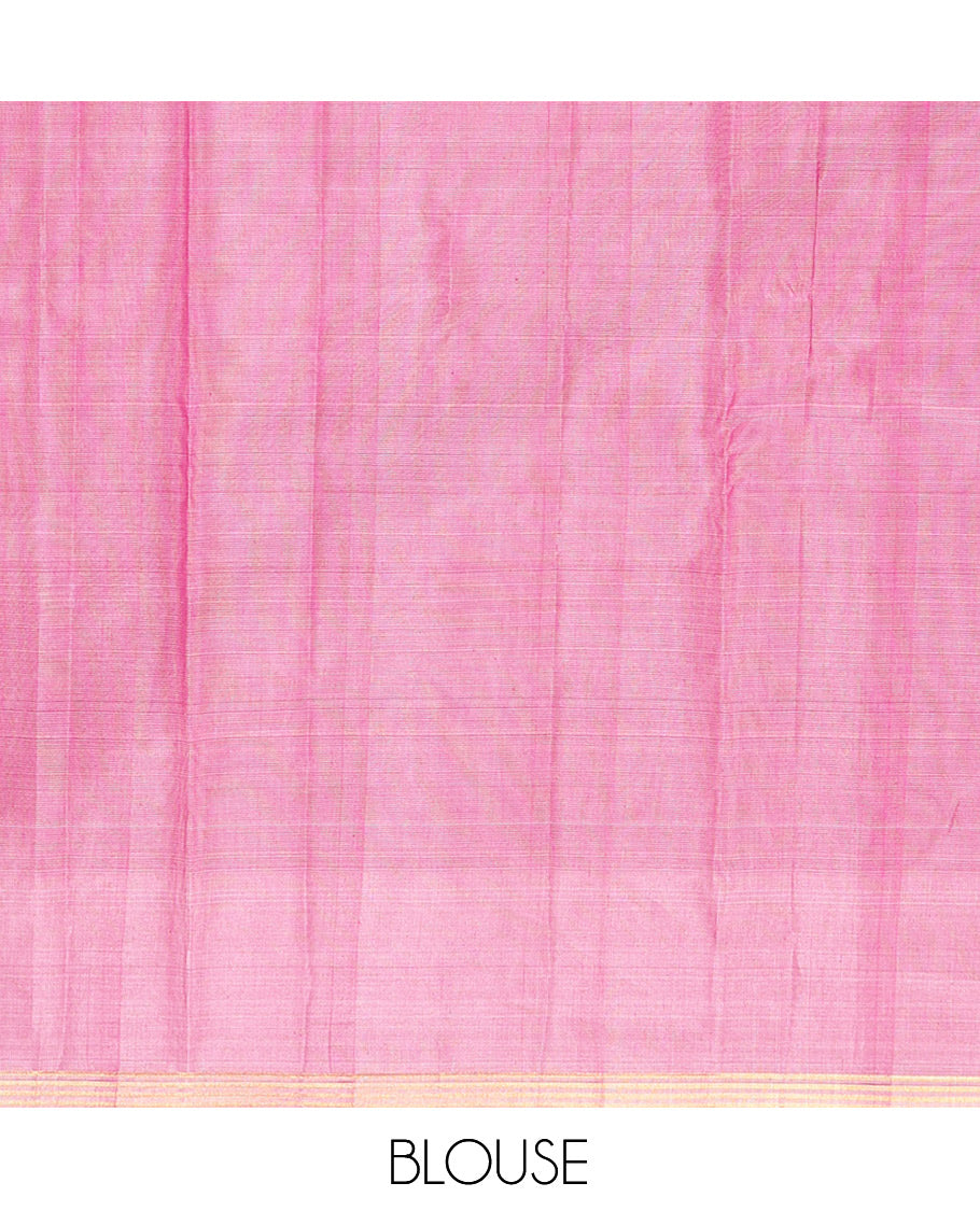 Pink Cotton Saree, Delicately Woven with Zari Buttas, a Contrast Zari Border, a Chevron Pallu, and a Contrast Blouse