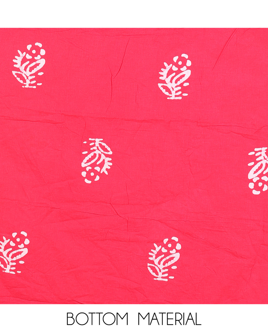Pink Cotton Material Chudidar, Batik Printed Top, a Matching Bottom, and Batik Print Dupatta