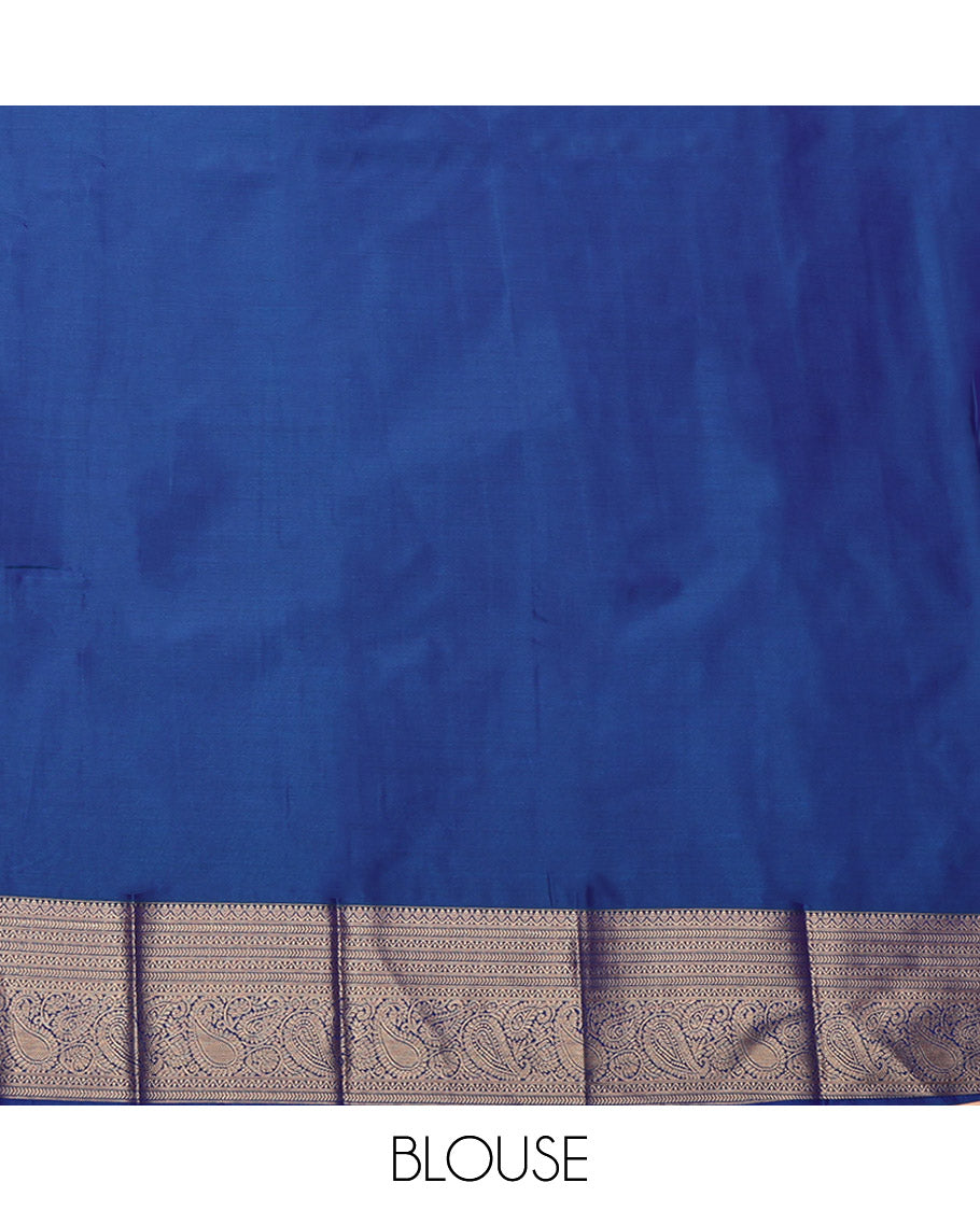 Blue Budget Silk Saree, Crafted with Zari Buttas, Highlighted by a Traditional Zari Border, Geometric Pallu, and a Matching Blouse