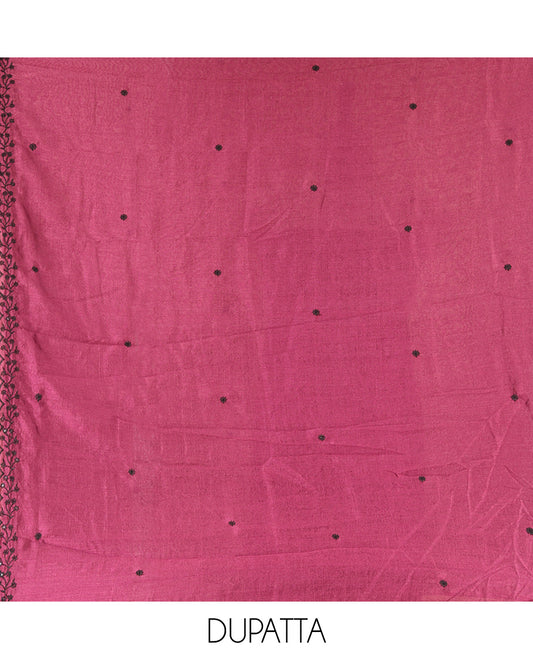 Wine Vichitra Silk Material Chudidar Set, Finely Crafted with Thread Embroidery Top, Matching Bottom, and Thread Work Dupatta