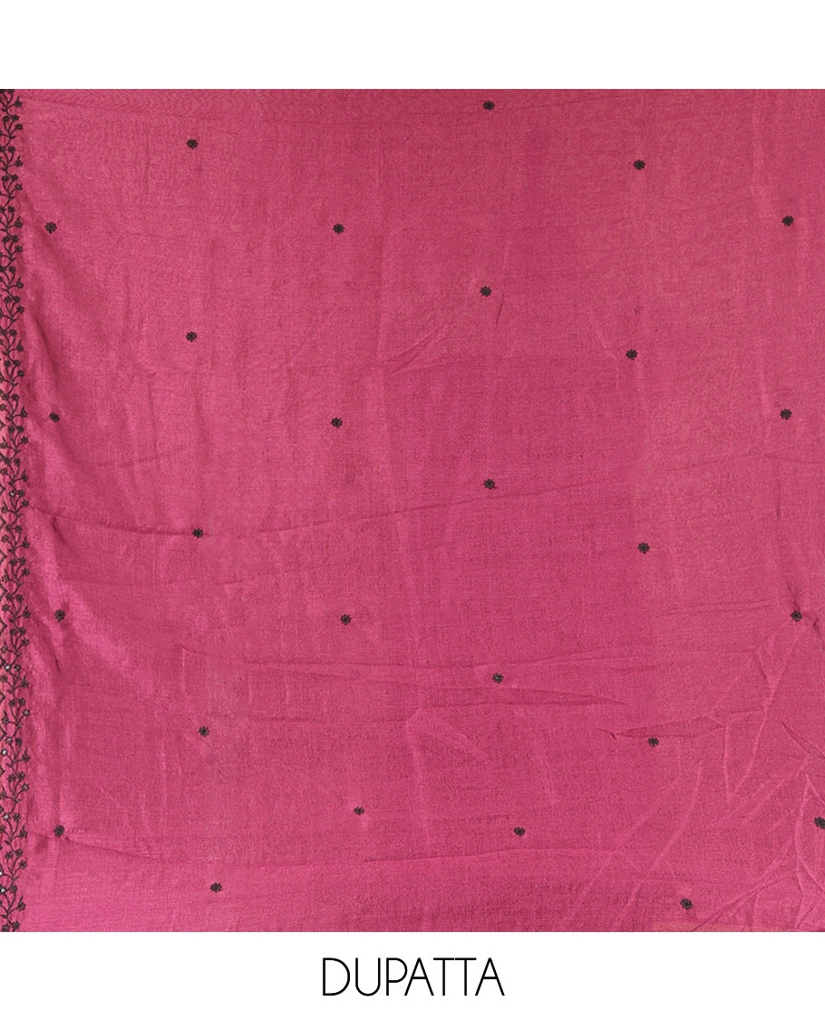 Wine Vichitra Silk Material Chudidar Set, Finely Crafted with Thread Embroidery Top, Matching Bottom, and Thread Work Dupatta
