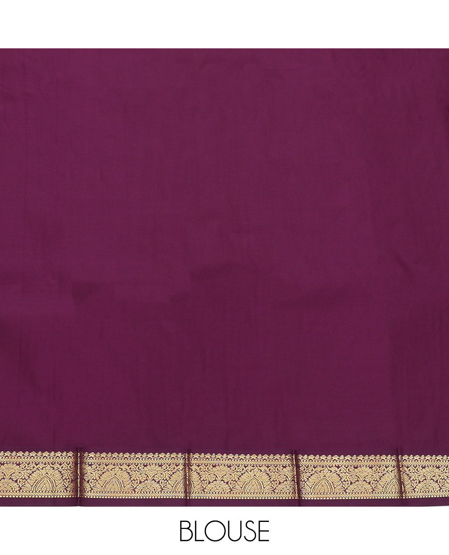 Red Budget Silk Saree, Majestically Detailed with Zari Buttas and Stripes, Complemented by a Contrast Traditional Zari Border, Geometric Pallu, and a Contrast Blouse