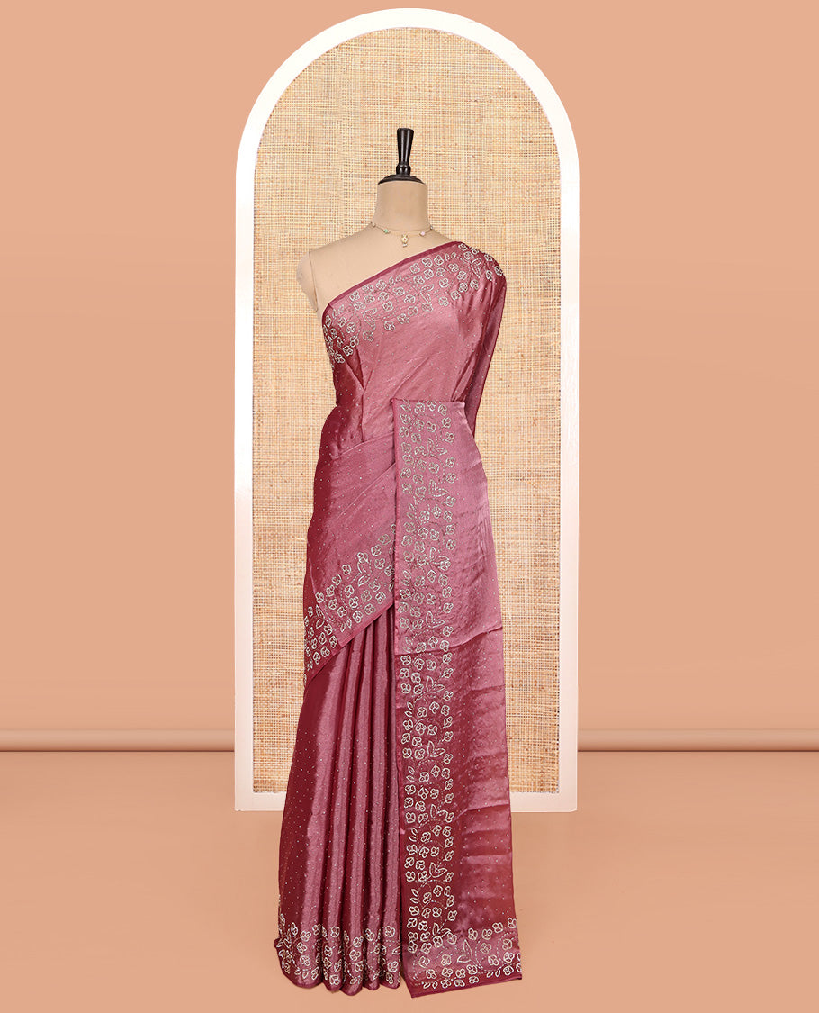Purple Designer Saree, Spotlighted with Stones All Over Its Body, a Floral Embroidered Border, and Matching Blouse