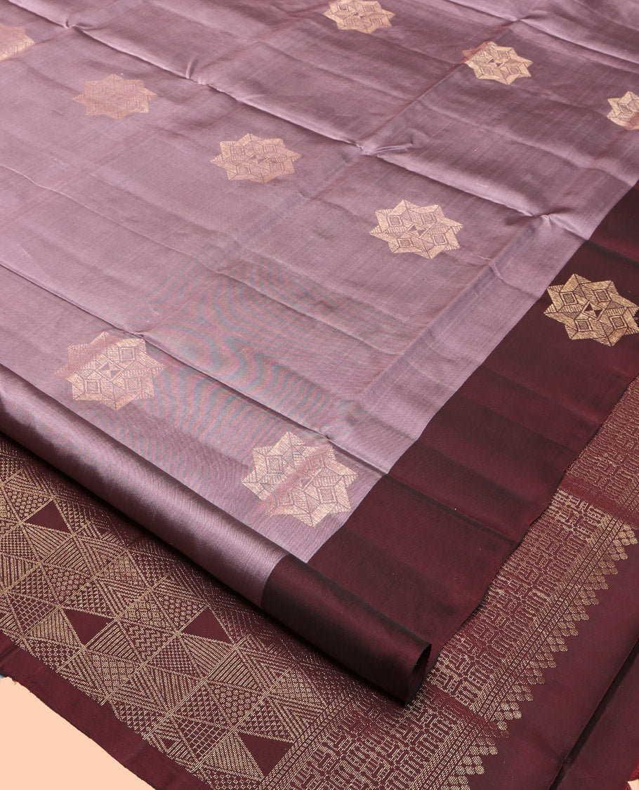 Grey Mayuri Lite Silk Mix Saree, Prettified with Zari Buttas, Complemented by Contrast Zari Border, Grand Jaal Pallu and a Contrast Blouse