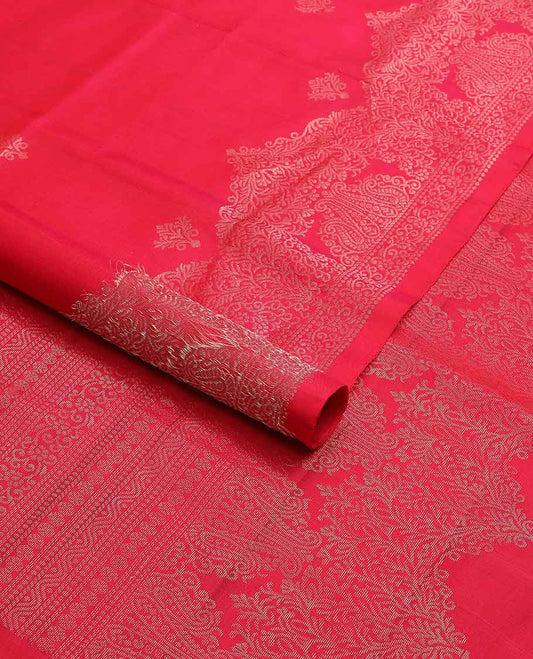 Red floral design mayuri soft silk saree with self itricate design border & floral design pallu