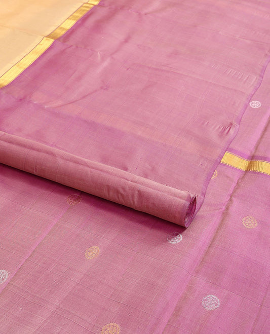 Sandal kancheepuram silk saree with contrast intricate zari design border & striped, floral design pallu
