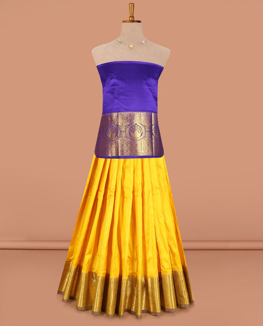 Yellow Pure Silk Navarathna Pavadai Material Set