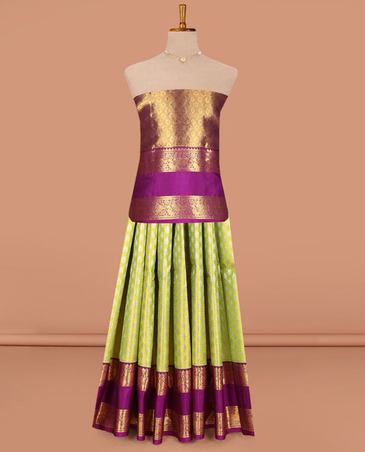 Green Pure Silk Navarathna Pavadai Material Set